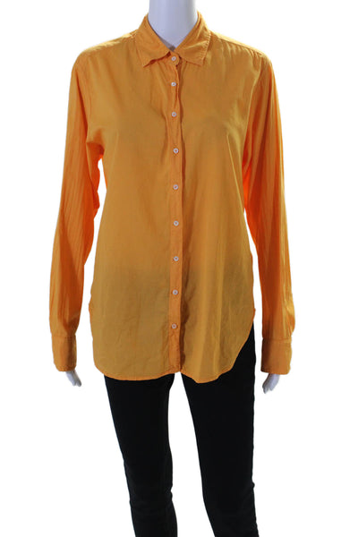 Xirena Womens Cotton Collared Long Sleeve Button Up Blouse Top Orange Size XS