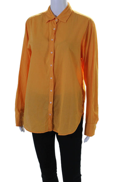 Xirena Womens Cotton Collared Long Sleeve Button Up Blouse Top Orange Size XS