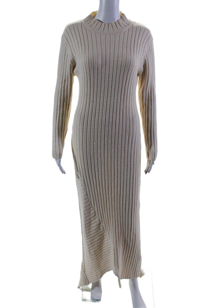 BLANK Womens Turtleneck Long Sleeves Asymmetrical Sweater Dress White Size Small