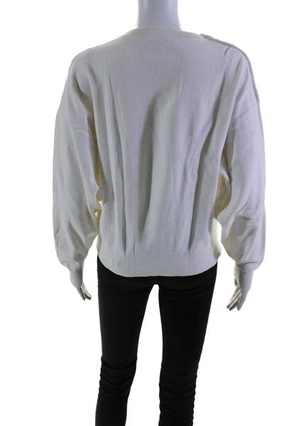 Maje Womens Long Sleeves Crew Neck Pullover Sweater White Cotton Size 3