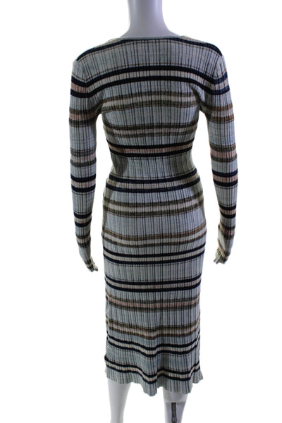 Free People Womens Blue Striped Ribbed V-Neck Long Sleeve Sweater Dress Size XS