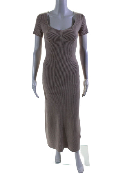 Staud Womens Beige Sweetheart Neck Short Sleeve Sweater Dress Size XS