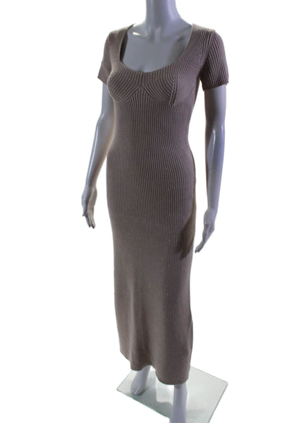 Staud Womens Beige Sweetheart Neck Short Sleeve Sweater Dress Size XS