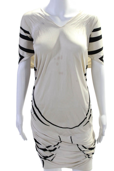 Designer Womens Striped Pullover Waist Tie Dress White Black Size 2 US