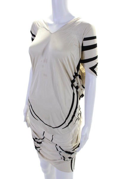 Designer Womens Striped Pullover Waist Tie Dress White Black Size 2 US