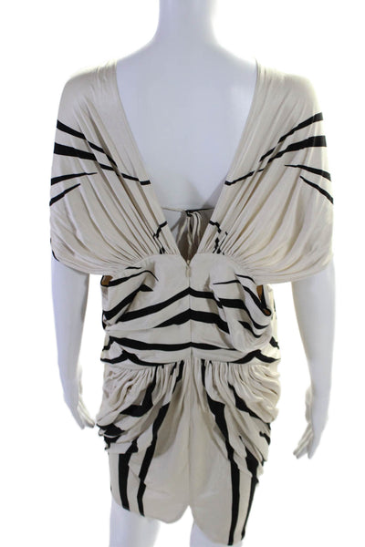 Designer Womens Striped Pullover Waist Tie Dress White Black Size 2 US