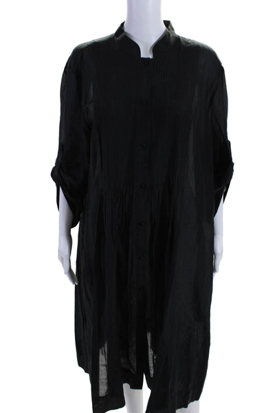 Lafayette 148 New York Womens Black Pleated Long Sleeve Shirt Dress Size 18