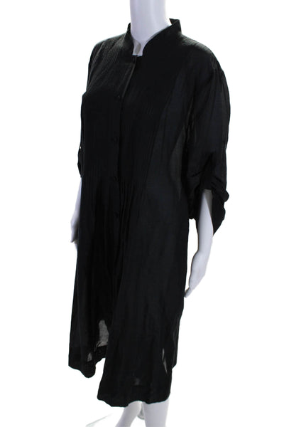 Lafayette 148 New York Womens Black Pleated Long Sleeve Shirt Dress Size 18