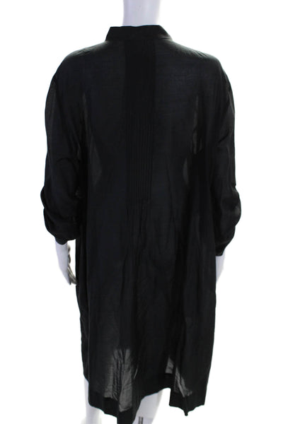 Lafayette 148 New York Womens Black Pleated Long Sleeve Shirt Dress Size 18