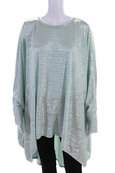 Shawl Dawls Womens Metallic Green Textured Crew Neck Dolman Hi-Low Top Size OS