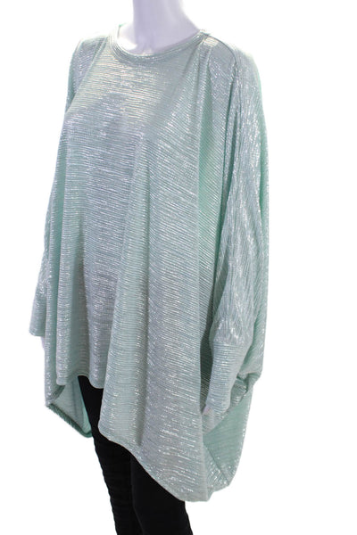 Shawl Dawls Womens Metallic Green Textured Crew Neck Dolman Hi-Low Top Size OS