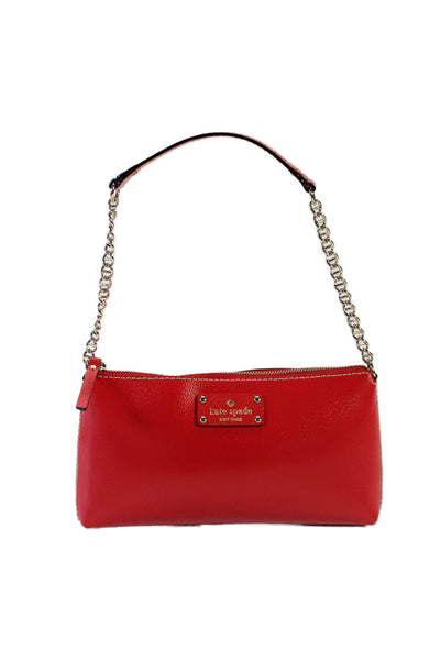 Kate Spade New York Womens Bright Red Zip Chain Strap Small Shoulder Handbag