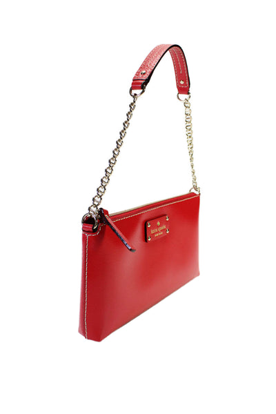 Kate Spade New York Womens Bright Red Zip Chain Strap Small Shoulder Handbag