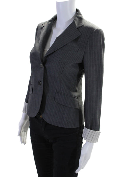 Theory Womens Pinstriped Two Button Blazer Jacket Gray White Wool Size 0