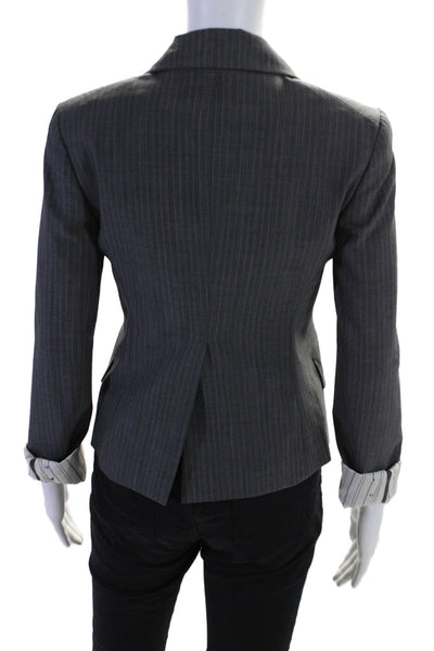 Theory Womens Pinstriped Two Button Blazer Jacket Gray White Wool Size 0