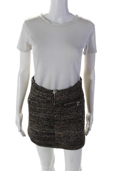 Isabel Marant Womens Back Zip Above Knee Skirt Wool Beige Gray Size 2