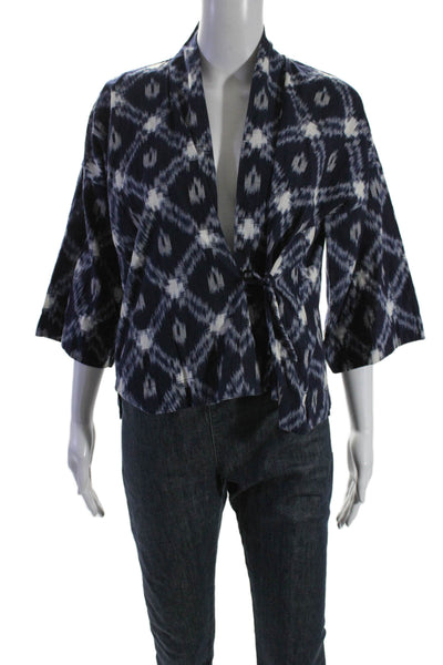 Toast Womens Cotton Long Sleeve Plaid Tie Front Blouse Blue Size S