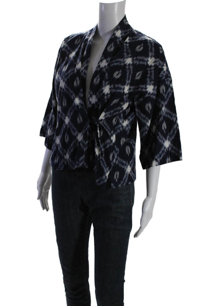 Toast Womens Cotton Long Sleeve Plaid Tie Front Blouse Blue Size S