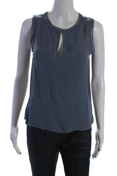 Theory Womens Silk Sleeveless Keyhole Tank Blouse Blue Size P