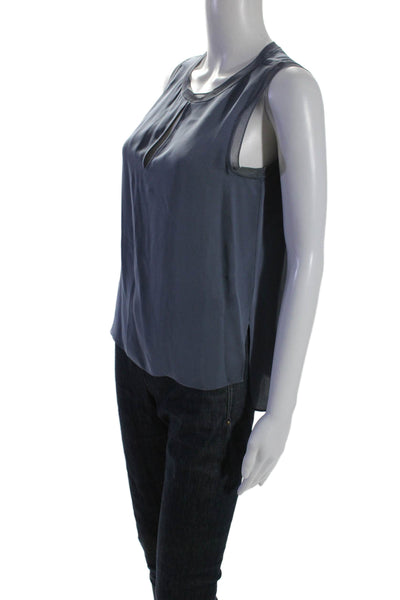 Theory Womens Silk Sleeveless Keyhole Tank Blouse Blue Size P