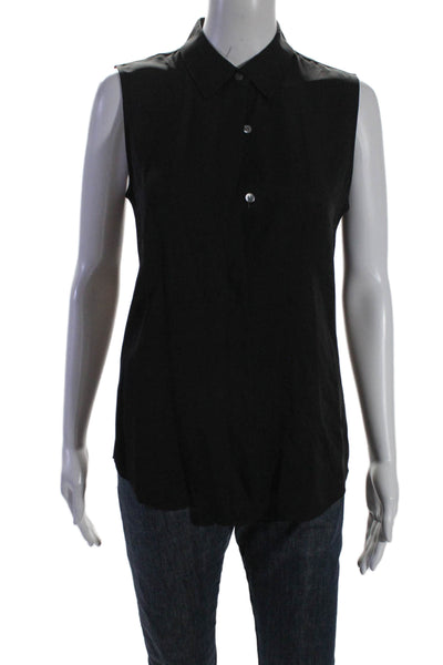 Theory Womens Silk Sleeveless Button Down Collared Blouse Black Size P