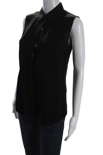 Theory Womens Silk Sleeveless Button Down Collared Blouse Black Size P