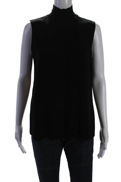 Vince Womens Sleeveless Mock Neck Pleated Blouse Black Size S