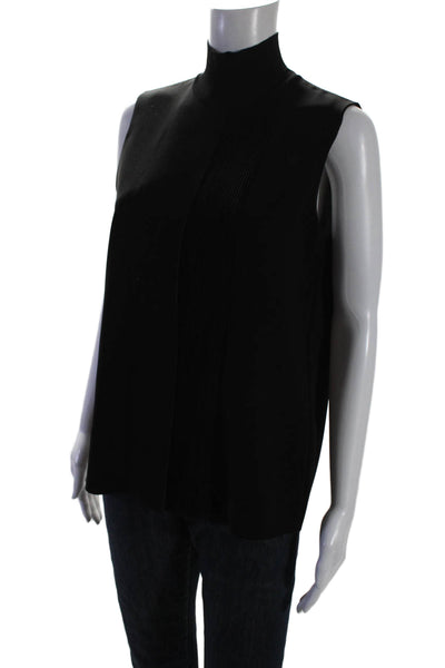 Vince Womens Sleeveless Mock Neck Pleated Blouse Black Size S