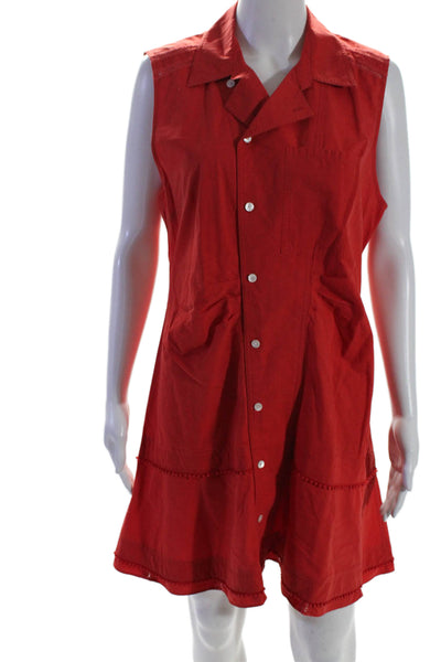 Derek Lam 10 Crosby Womens Button Front Collared Shift Dress Red Cotton Size 12