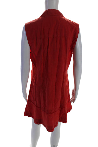 Derek Lam 10 Crosby Womens Button Front Collared Shift Dress Red Cotton Size 12