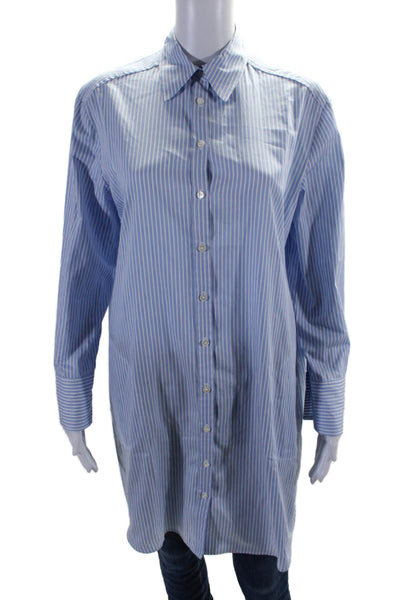 Judith & Charles Womens Cotton Striped Buttoned-Up Long Sleeve Top Blue Size 2