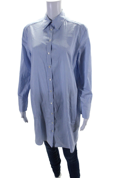 Judith & Charles Womens Cotton Striped Buttoned-Up Long Sleeve Top Blue Size 2