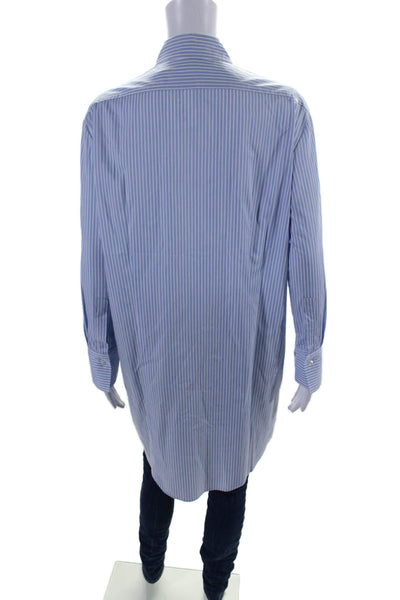 Judith & Charles Womens Cotton Striped Buttoned-Up Long Sleeve Top Blue Size 2