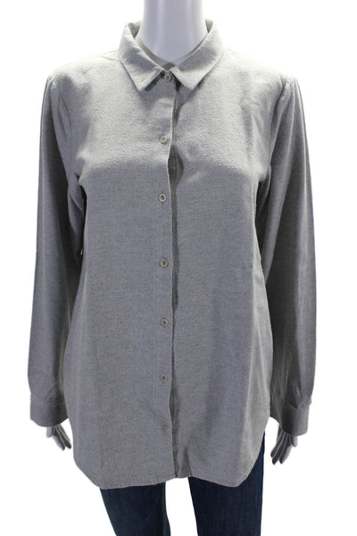 Eileen Fisher Womens Organic Cotton Collared Long Sleeve Buttoned-Up Gray Size S