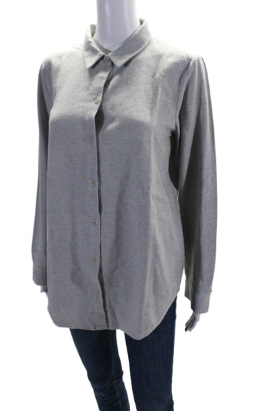 Eileen Fisher Womens Organic Cotton Collared Long Sleeve Buttoned-Up Gray Size S
