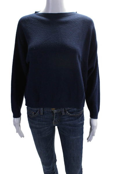 Alexandre Laurent Womens Texture Round Neck Long Sleeve Knit Sweater Navy Size S