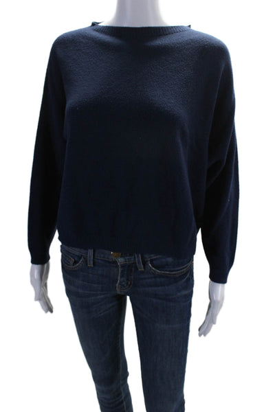 Alexandre Laurent Womens Texture Round Neck Long Sleeve Knit Sweater Navy Size S