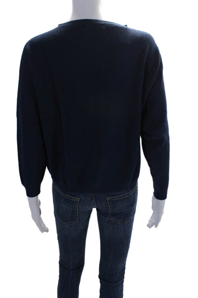 Alexandre Laurent Womens Texture Round Neck Long Sleeve Knit Sweater Navy Size S