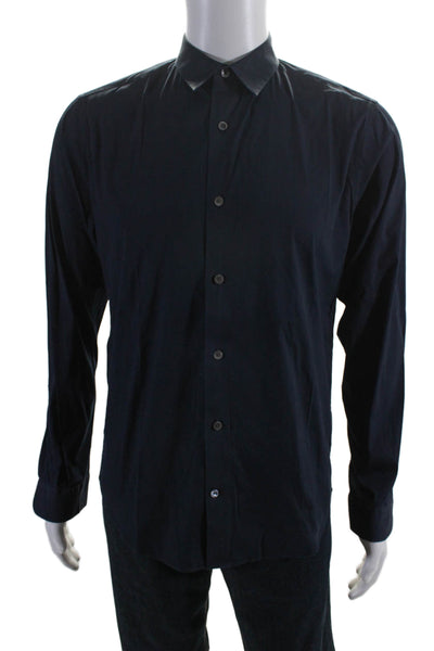 Vince Mens Cotton Collared Cuffed Long Sleeve Buttoned-Up Top Navy Size S