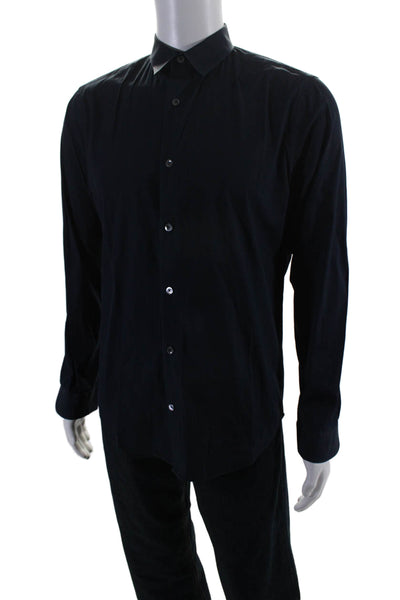 Vince Mens Cotton Collared Cuffed Long Sleeve Buttoned-Up Top Navy Size S