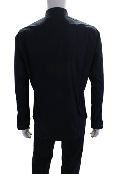 Vince Mens Cotton Collared Cuffed Long Sleeve Buttoned-Up Top Navy Size S