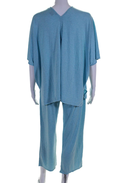 Natori Womens V Neck Tee Shirt Pajama Pants Set Blue Cotton Size Small