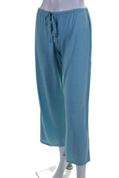 Natori Womens V Neck Tee Shirt Pajama Pants Set Blue Cotton Size Small