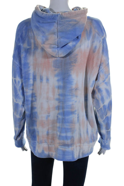 WSLY Womens Pullover Logo Tie Dyed Hoodie Sweater Blue Beige Cotton Size Small