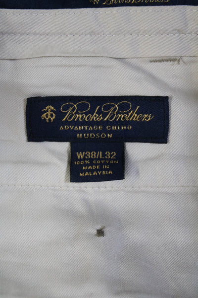 Brooks Brothers Mens Cotton Pleated Front Khaki Chinos Pants Beige Size 38