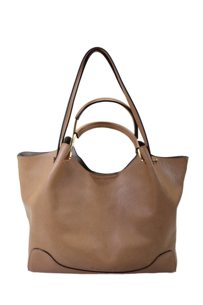 Sondra Roberts Crinkled Leather Double Handle Frame Hobo Shoulder Handbag Beige