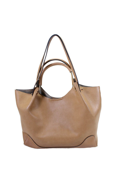 Sondra Roberts Crinkled Leather Double Handle Frame Hobo Shoulder Handbag Beige