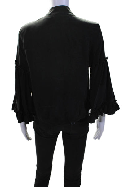 Corey Lynn Calter Women's Short Sleeves Ruffle Silk Blouse Black Size S