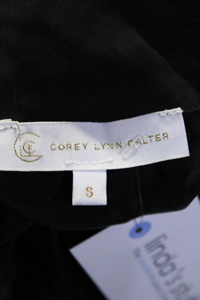 Corey Lynn Calter Women's Short Sleeves Ruffle Silk Blouse Black Size S