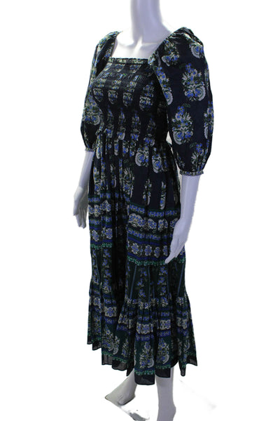 Cara Cara Women's Square Neck Puff Sleeves Smocked Maxi Dress Floral Size XS